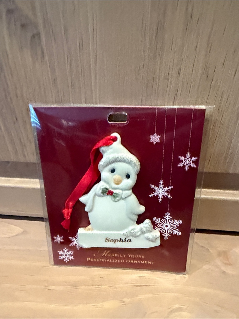 Lenox White Snowman Ornament with Red Ribbon